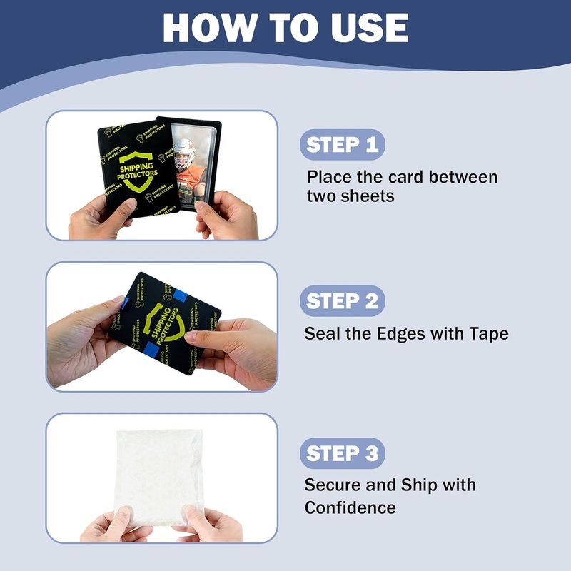 Trading Card Shipping Protectors - Heavy Duty 3.5'' x 4.5'' Precut Mailers with 8 Rolls of Tape | 1000-Pack, Black