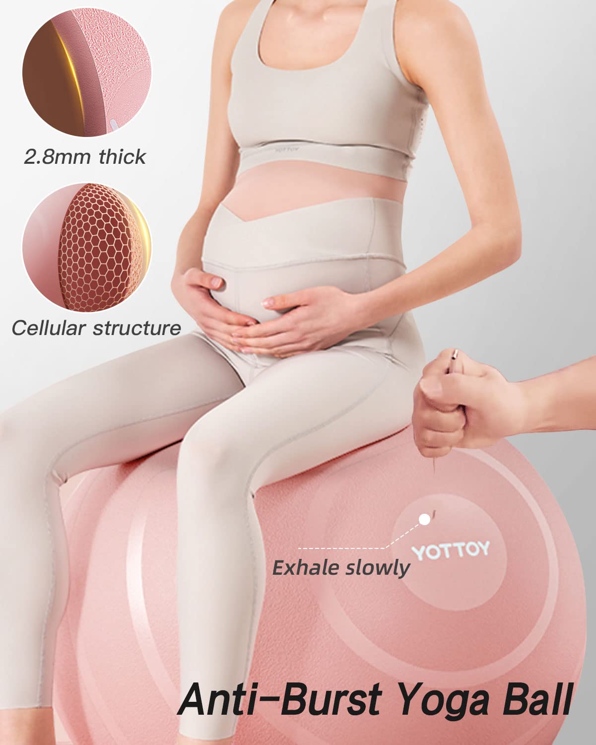 YOTTOY Anti-Burst Exercise Ball for Working Out, Yoga Ball for Pregnancy,Extra Thick Workout Ball for Physical Therapy,Stability Ball for Ball Chair Fitness with Pump (Pink)