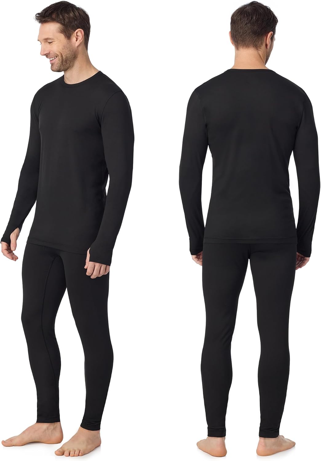 Cuddl Duds Men's Lightweight Active Base Layer Set - Breathable Long Sleeve Top & Leggings | Perfect for Lounging