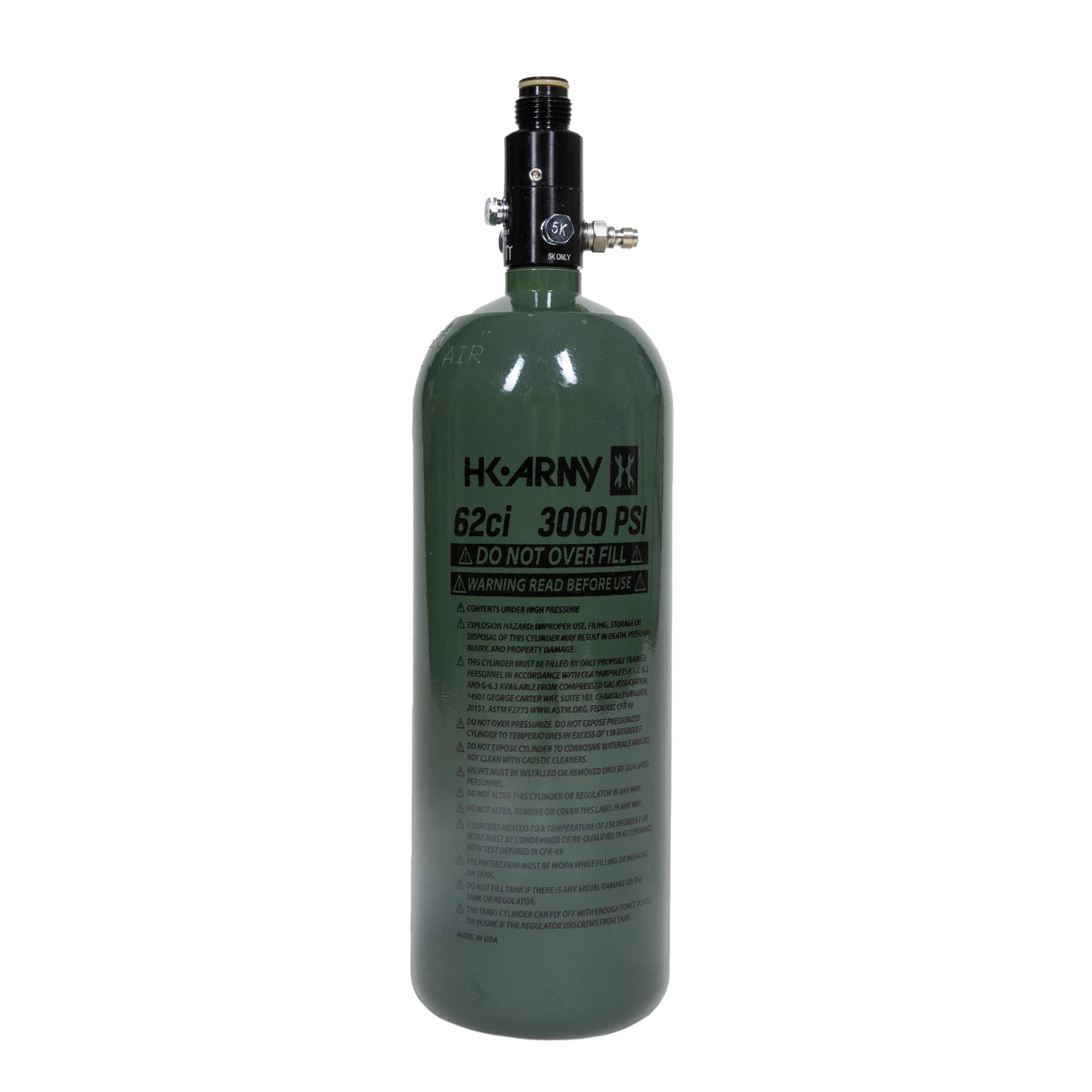 HK Army Aluminum Compressed Air HPA Paintball Tank Air Systems - Standard Regulator (Olive, 62ci/3000psi)