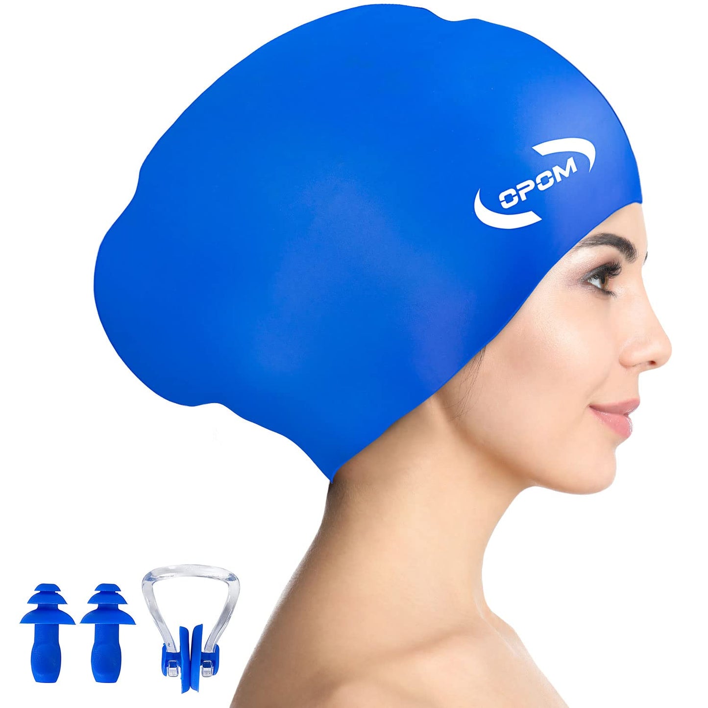 Women Silicone Swimming Cap, High Elasticity Thick Swim Hats for Long Hair, Bathing Swimming Caps for Women and Men Keep Your Hair Dry, with Ear Plugs and Nose Clip, Easy to Put On and Off