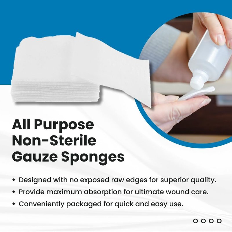 Non-Woven Gauze Sponges - 2" x 2" | 200 Count, 4-Ply Absorbent Dental Wound Care for First Aid Kits