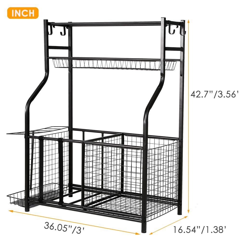 Snail 4-Tier Garage Sports Equipment Storage Organizer Sports Ball Storage Rolling Cart with Basket and Hooks Lockable Sports Ball Cage Storage Rack for Garages, Playgroup, Gym and Schools, Black