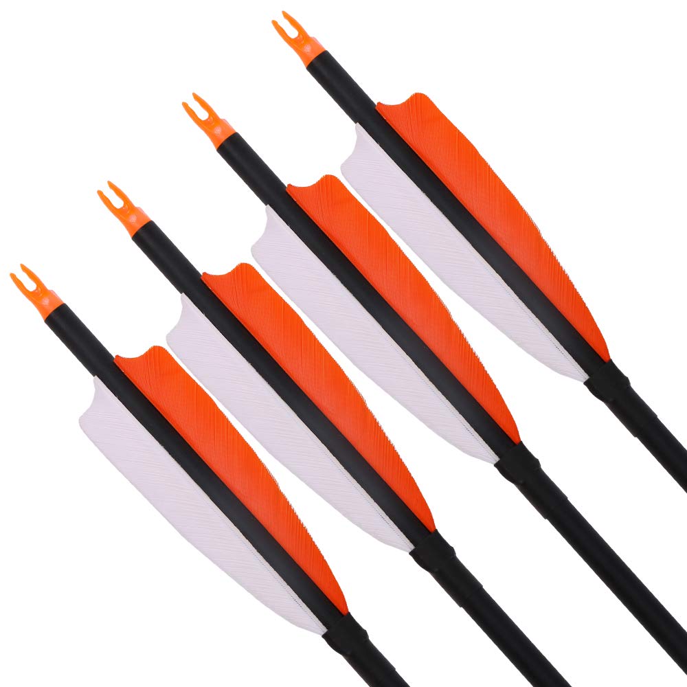 TOPARCHERY Premium 30" Carbon Hunting Arrows with Selected 4" Real Turkey Feathers Fletching and Removable Tips - 500 Spine Practice Target Arrows for Compound & Recurve Bow - 12Pcs