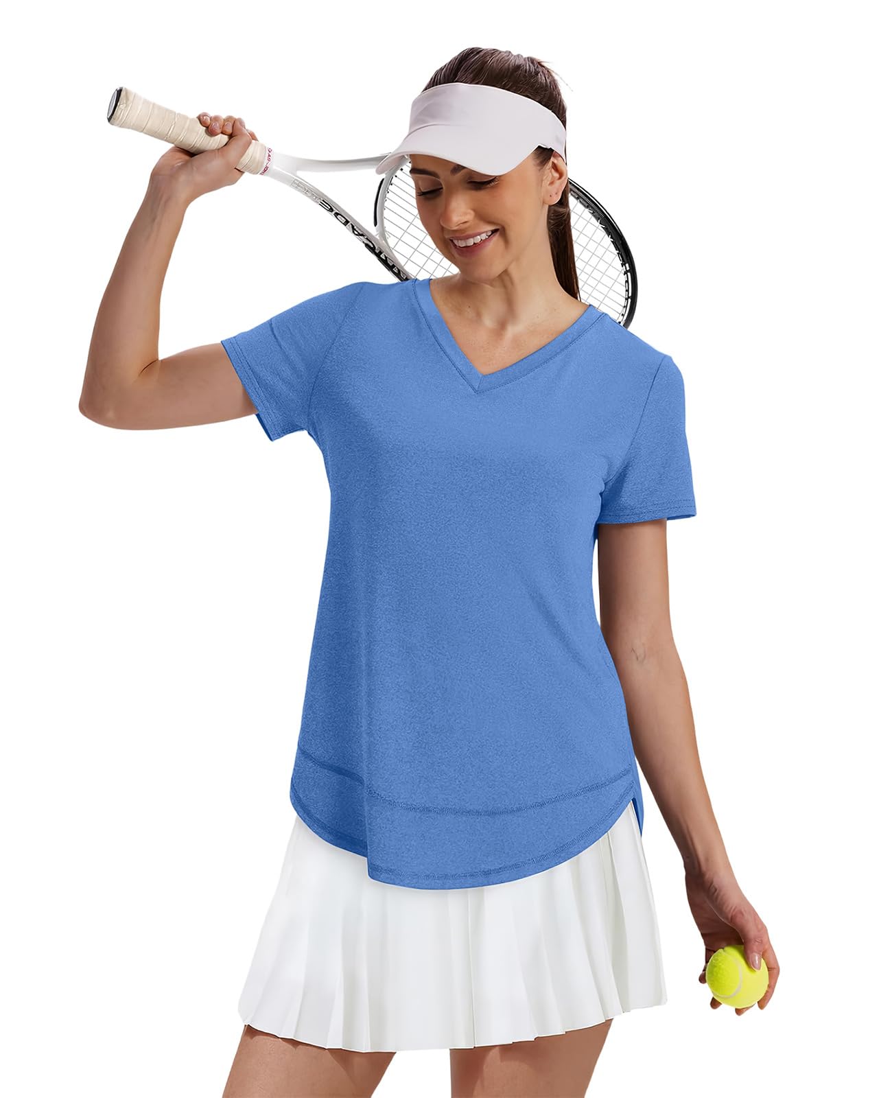 Short Sleeve Shirts for Women Workout Pilates Outfits Tennis Summer Tops 2026 Beach Vacation Clothes V Neck Blue M