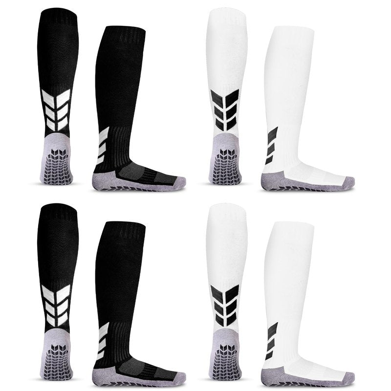 MENDENG Mens Grip Socks Soccer Grippy Socks for Men Non Slip Soccer Football Basketball Socks for Sports Grip Pads 2Black2White