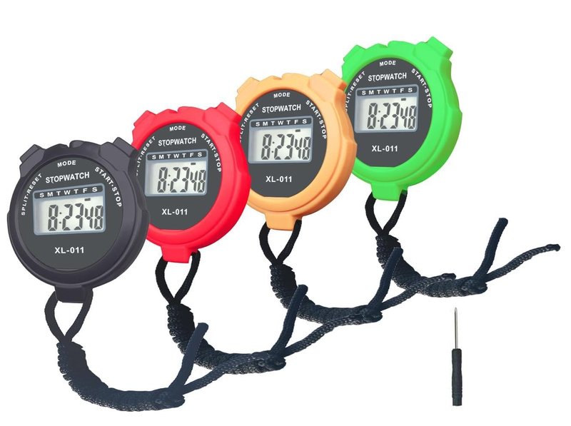Digital Stopwatch, BESTWYA Large Screen Handheld Count Up Timer with Time Calendar Clock Function (C, Pack of 4)