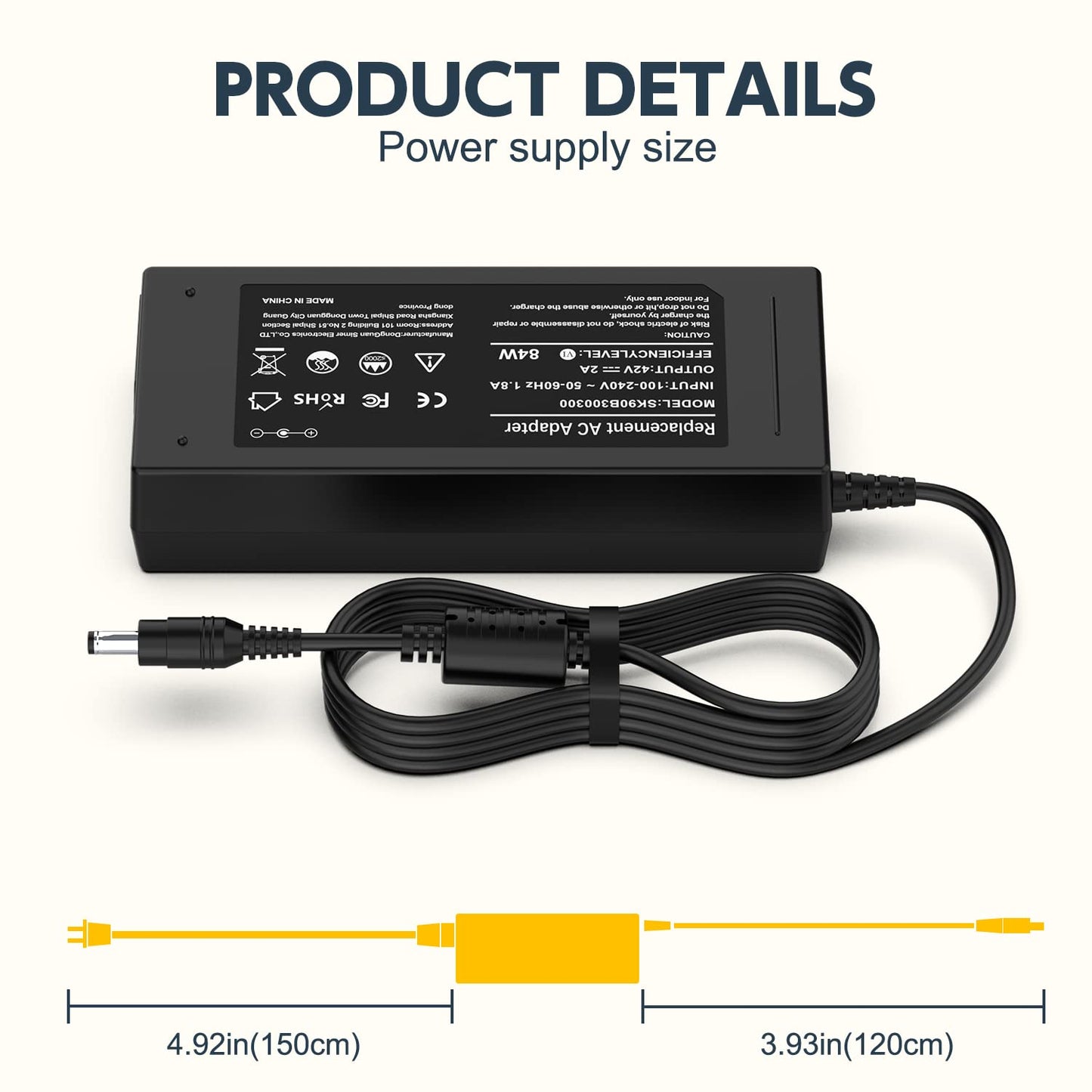 42V 2A Charger for ANCHEER 20" 250W Bike; 26" 250W/350W Bike; 27.5" 250W/350W Bike(NOT for 1000W)