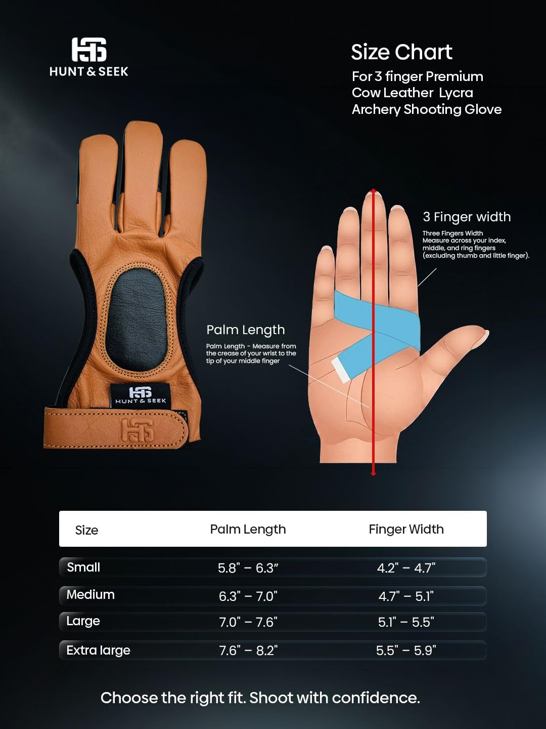 Hunt & Seek Cow Leather Three Finger Archery Glove for Recurve & Compound Bow – Finger Tab Accessory (Brown, X-Large)