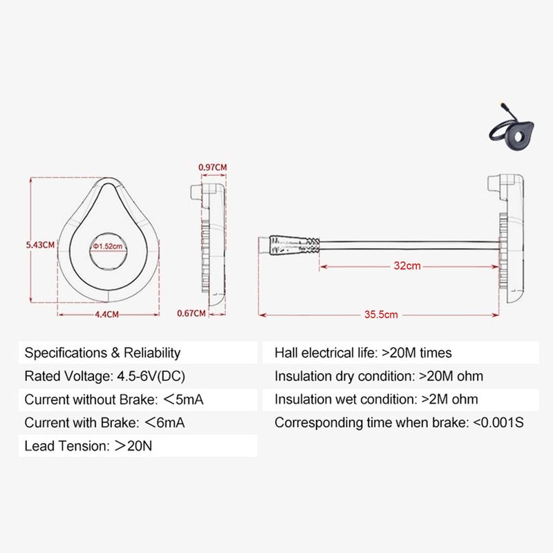 Pissente Electric Bike Hall Sensor, 12 Magnets, Dual Hall Side Mount for Motorcycles and E-Bikes