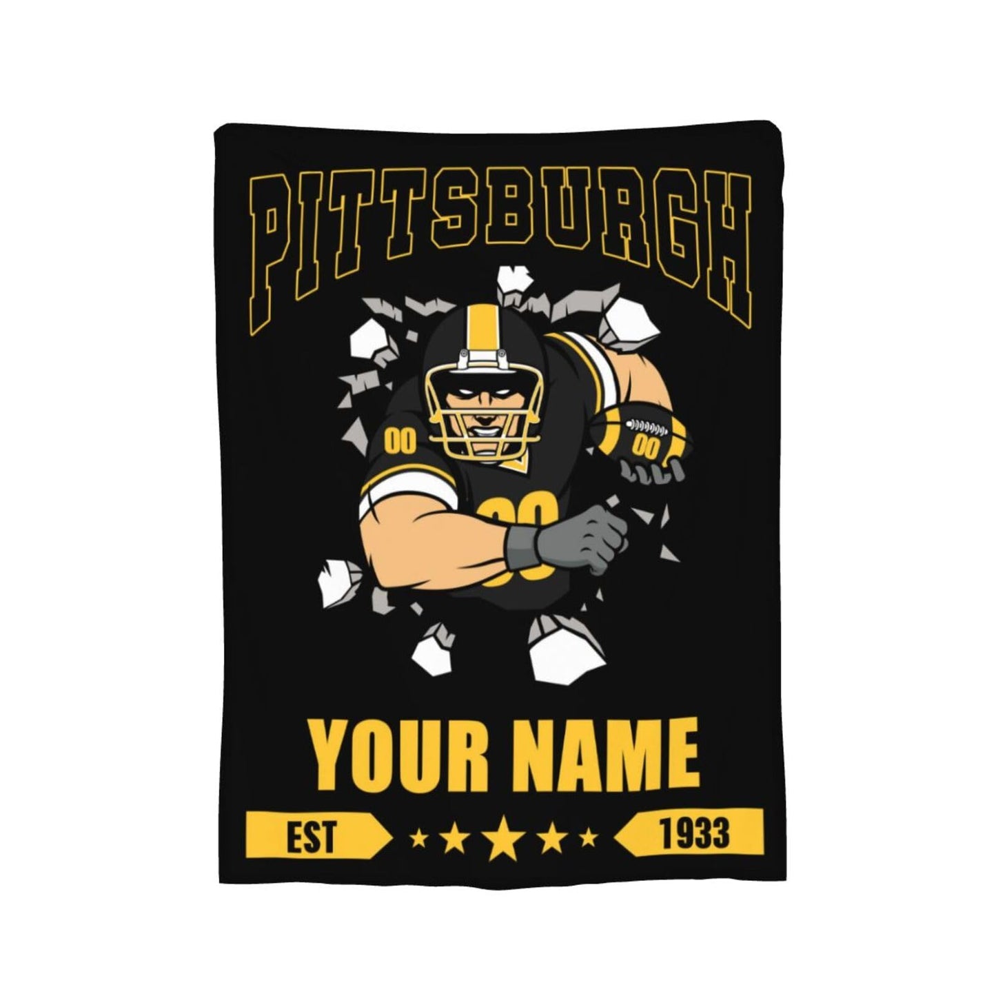 Personalized Pittsburgh Blanket with Name Number Custom Football Throw Blankets Customized Flannel Blanket Fan Gifts for Men Women Boy Decor for Couch, Bed, Sofa 30"x 40",40"x50", 50"x60", 60"x80"