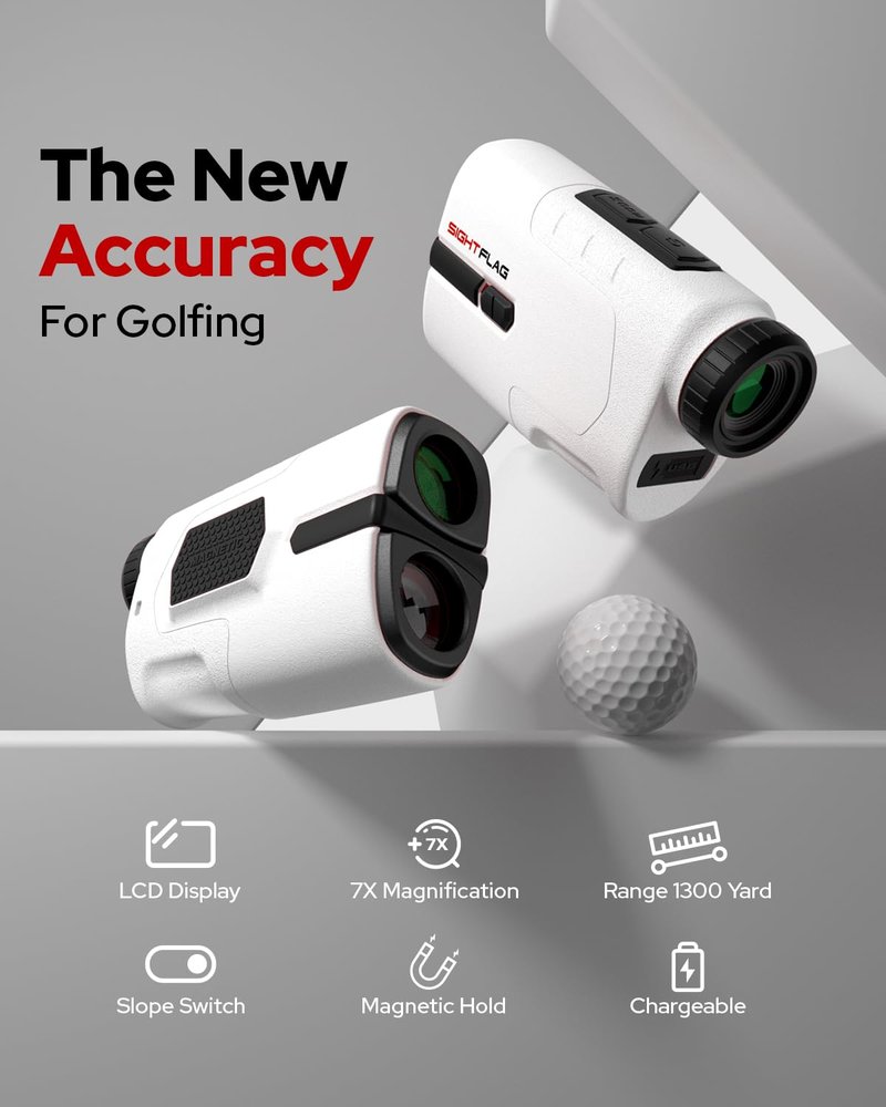 Golf Rangefinder with Slope, 1300 Yards & 7.5X Magnification Range Finder for Golf & Hunting, External Slope Switch, Tournament Legal, Rechargeable Battery, Magnetic, SIGHTFLAG Golf Accessories