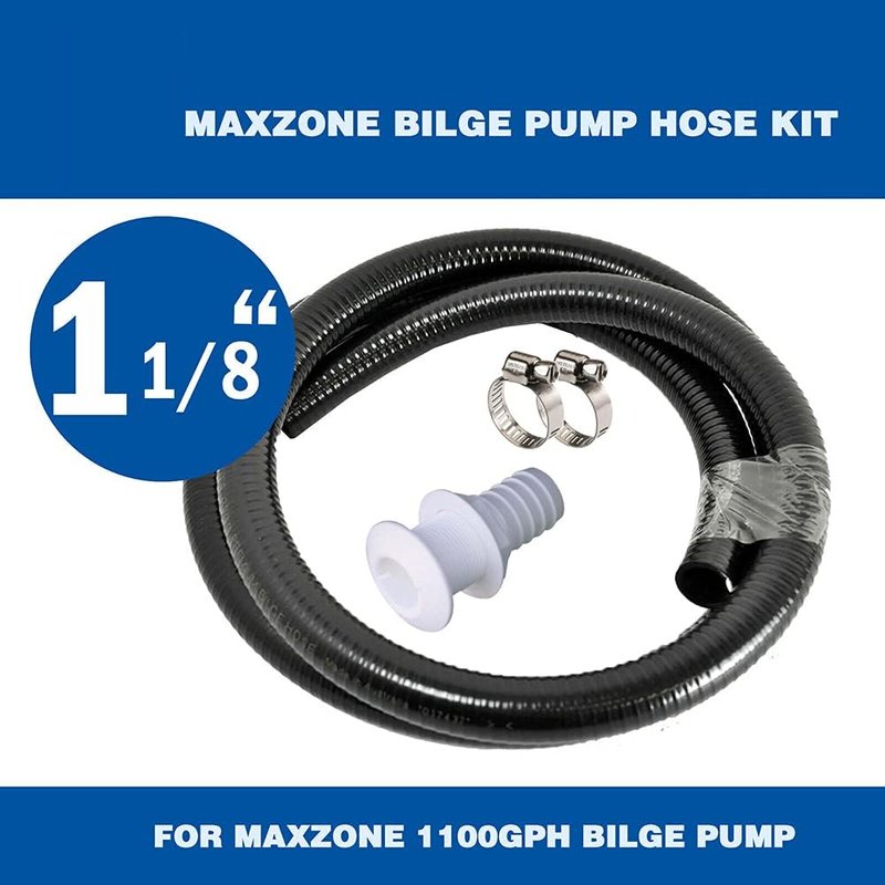Bilge Pump Installation Kit - 1-1/8 Inch Dia Kink-Free PVC Hose | 6 FT with Clamps & Thru-Hull Fitting