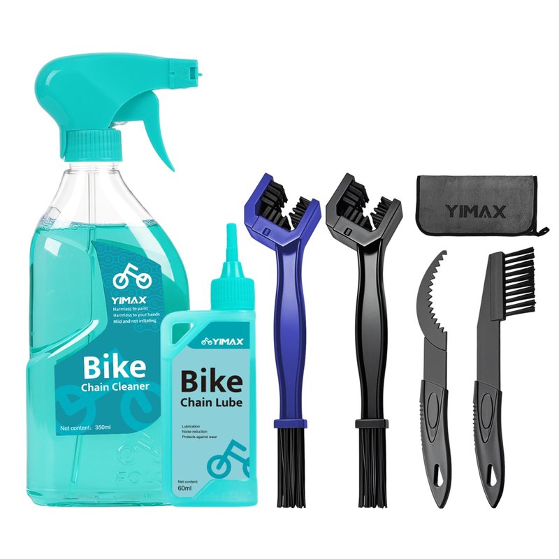 YIMAX Bike Chain Cleaner Set, Bicycle Cleaning Kit Chain Lube and 500ml Cleaning Spray Biodegradable Bike Chain Lubricant with Brushes Cycling Maintenance (Cleaner-410ML)