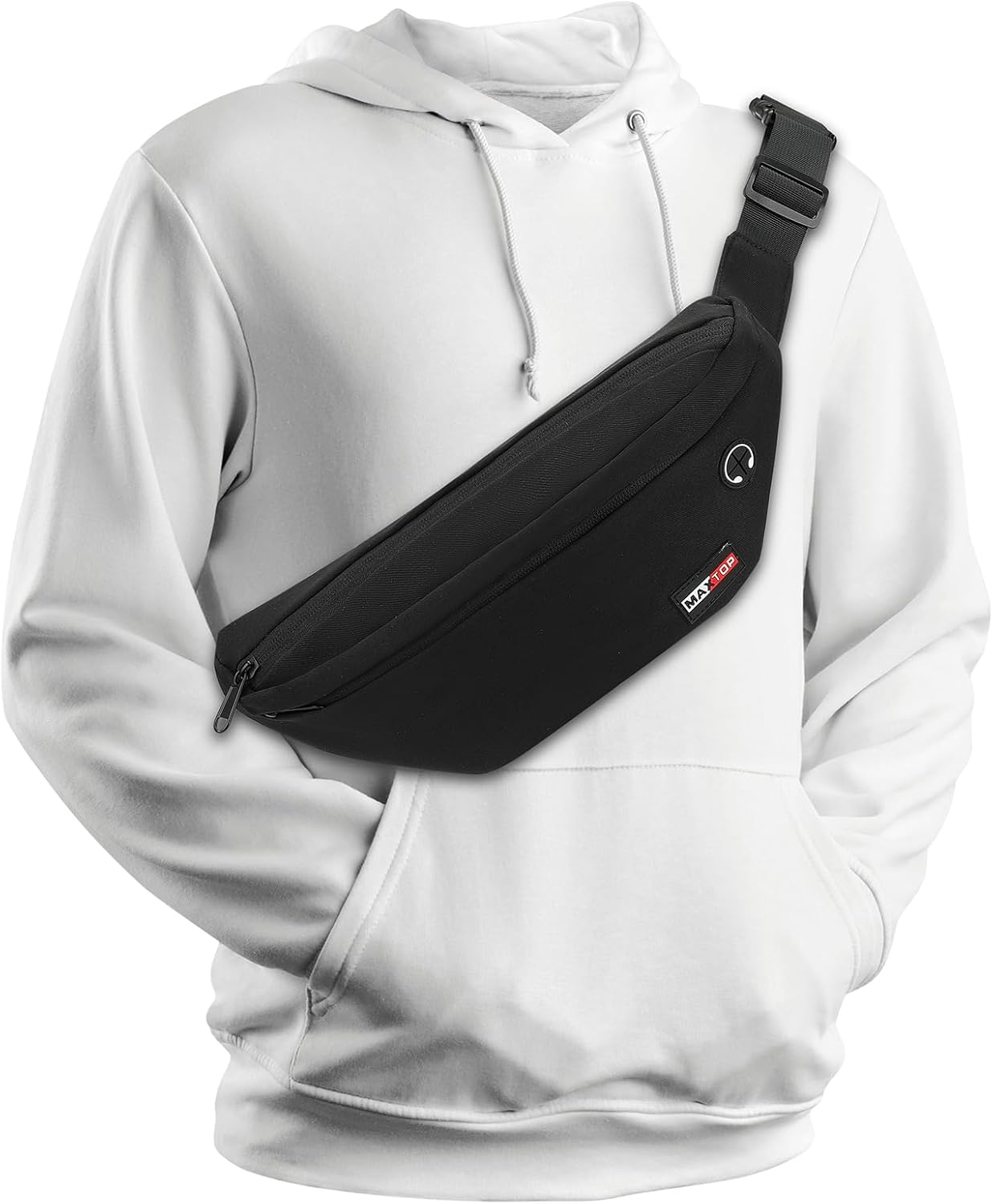 MAXTOP Large Black Fanny Pack - Versatile Crossbody Waist Bag for Hiking, Cycling & Travel | Adjustable Strap