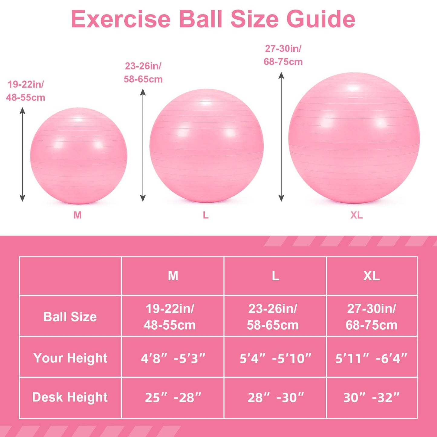 4Pcs Yoga Ball Set includes Large and 9in Pilates Balls, Massage & Spiky Ball for Fitness ,Anti-Burst Exercise Ball with Pumb for Pregnancy,Physical Therapy,Office Chair, Home Workout,3Sizes,Pink