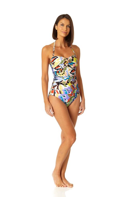 Anne Cole Women's Standard Twist Front Shirred One Piece Swimsuit, Multicolor