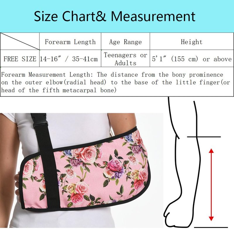 Ledhlth Women Arm Sling for Broken Arm, Torn Rotator Cuff, Shoulder Elbow Wrist Injury - Rose Floral Printed Adult Lady Arm Brace Support, Soft Warm Floral Pattern (Pink Rose, One Size)