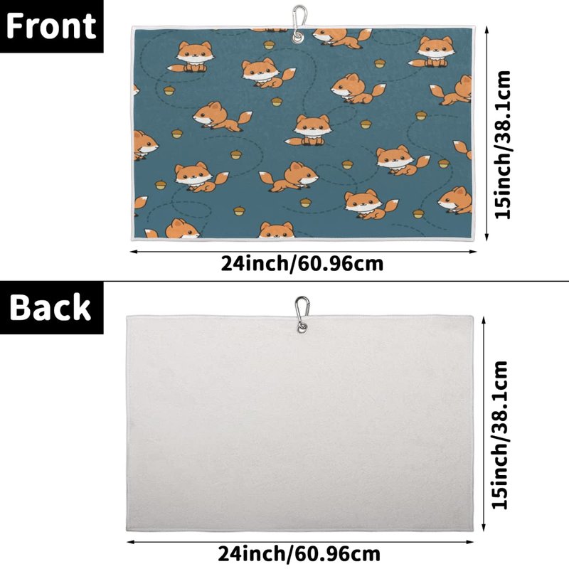 Playful Baby Foxes Golf Towels for Golf Bags for Men Women, Cute Fox Microfiber Golf Towels with Carabiner Clip Golf Accessories Golf Gifts