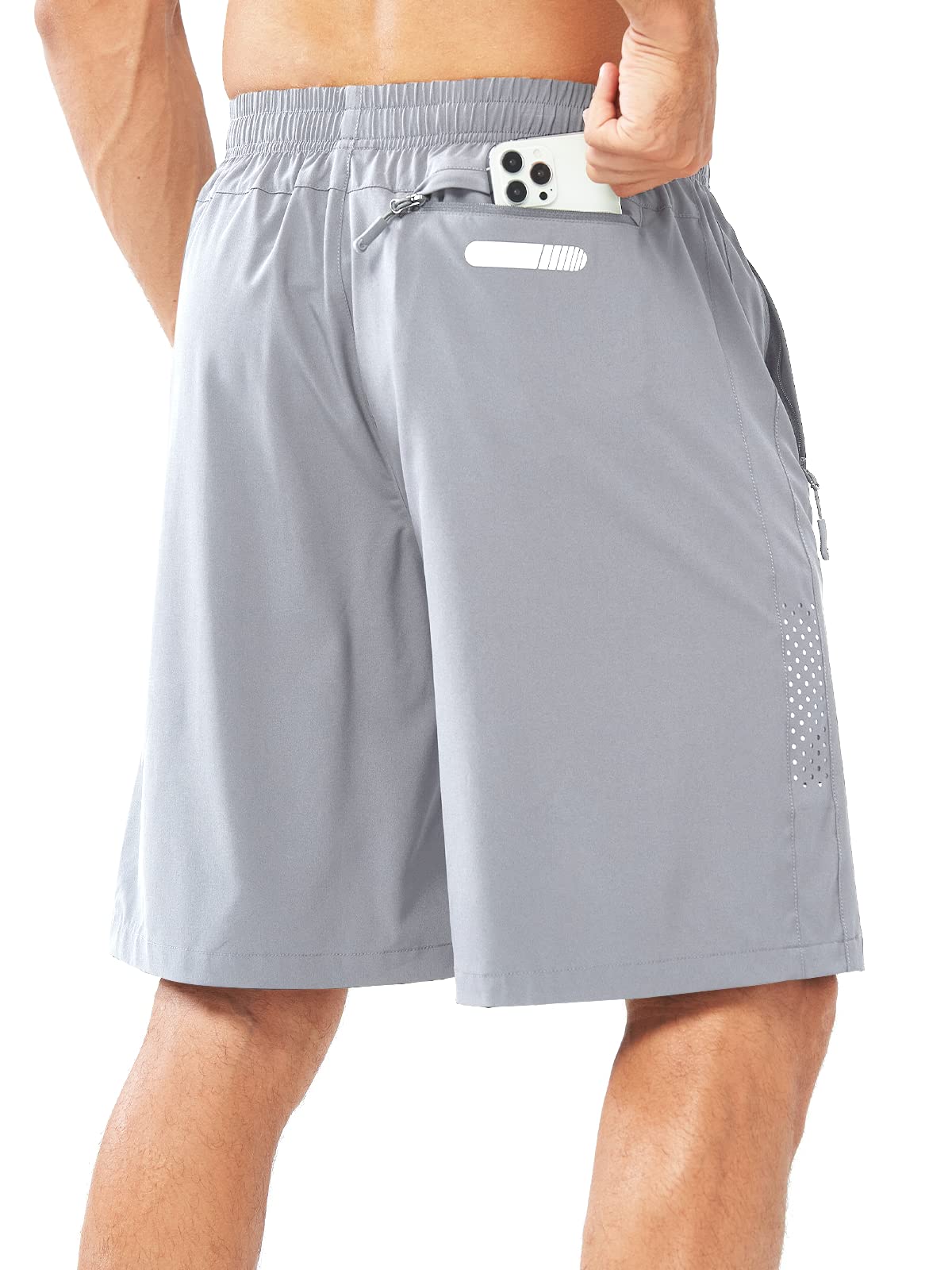 NORTHYARD Men's Athletic Running Shorts Gym Workout 7"/9"/5" Quick Dry Lightweight Sports Basketball Tennis 3 Zipper Pockets GREY-9inch 4XL
