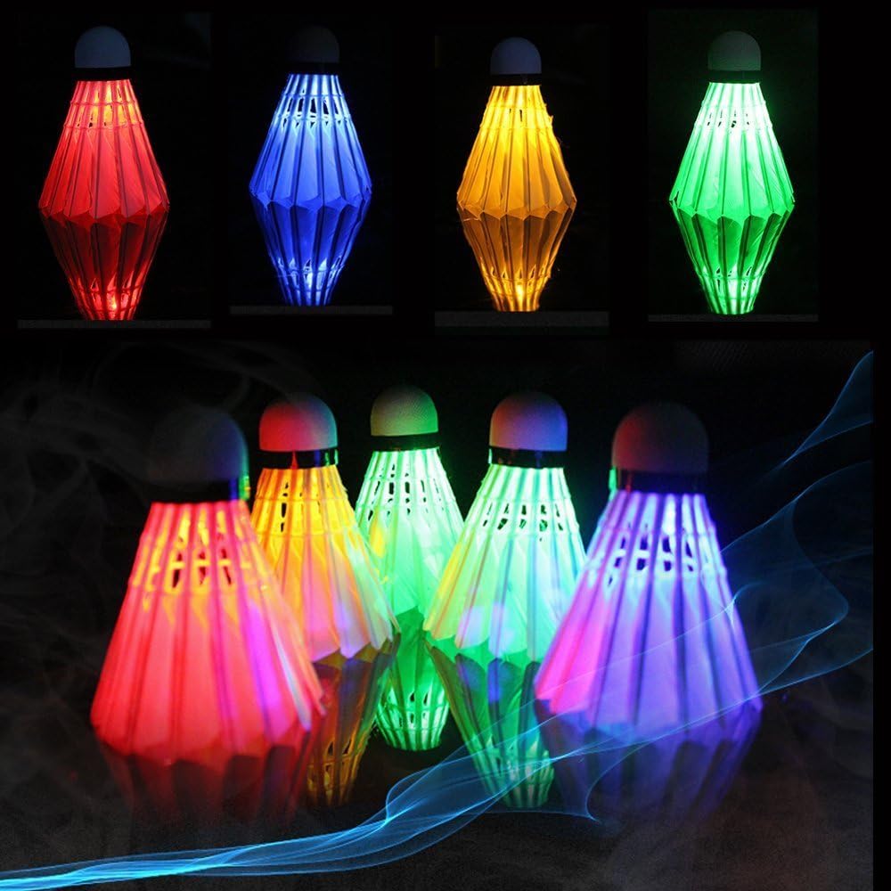 ZHENAN Glow in The Dark Badminton Birdies 6PCS,Goose Feather LED Badminton Shuttlecocks for Family Backyards Practice,Long Lasting Light Up Birdie Balls Set for Indoor Outdoor Sports Activities