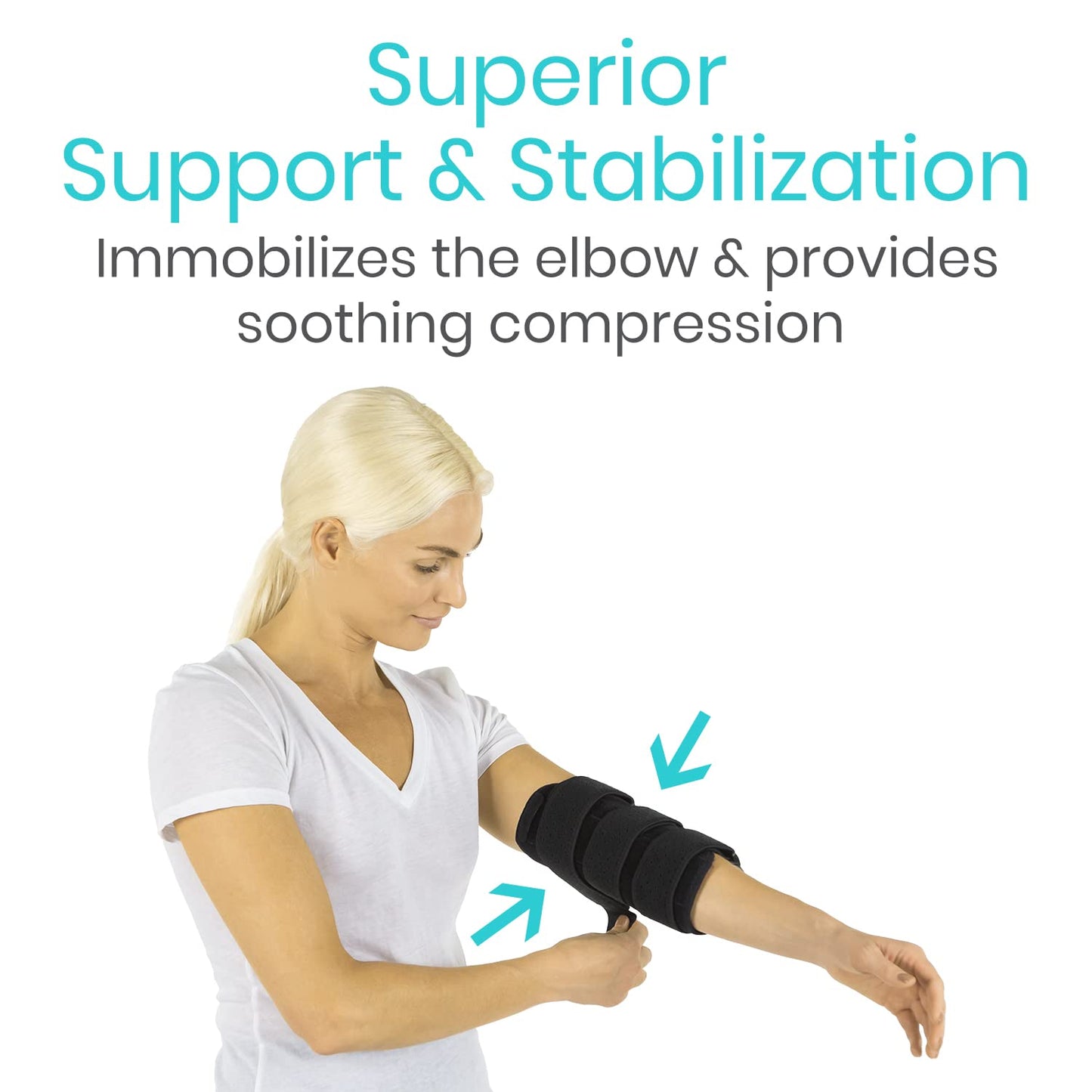 Vive Elbow Splint Brace for Tendonitis, Cubital Tunnel, Sleep Support, Tennis Elbow - 2 Removeable Splints That Stabilize Joint for Pain Relief - Arm Compression Sleeve Immobilizer for Men and Women