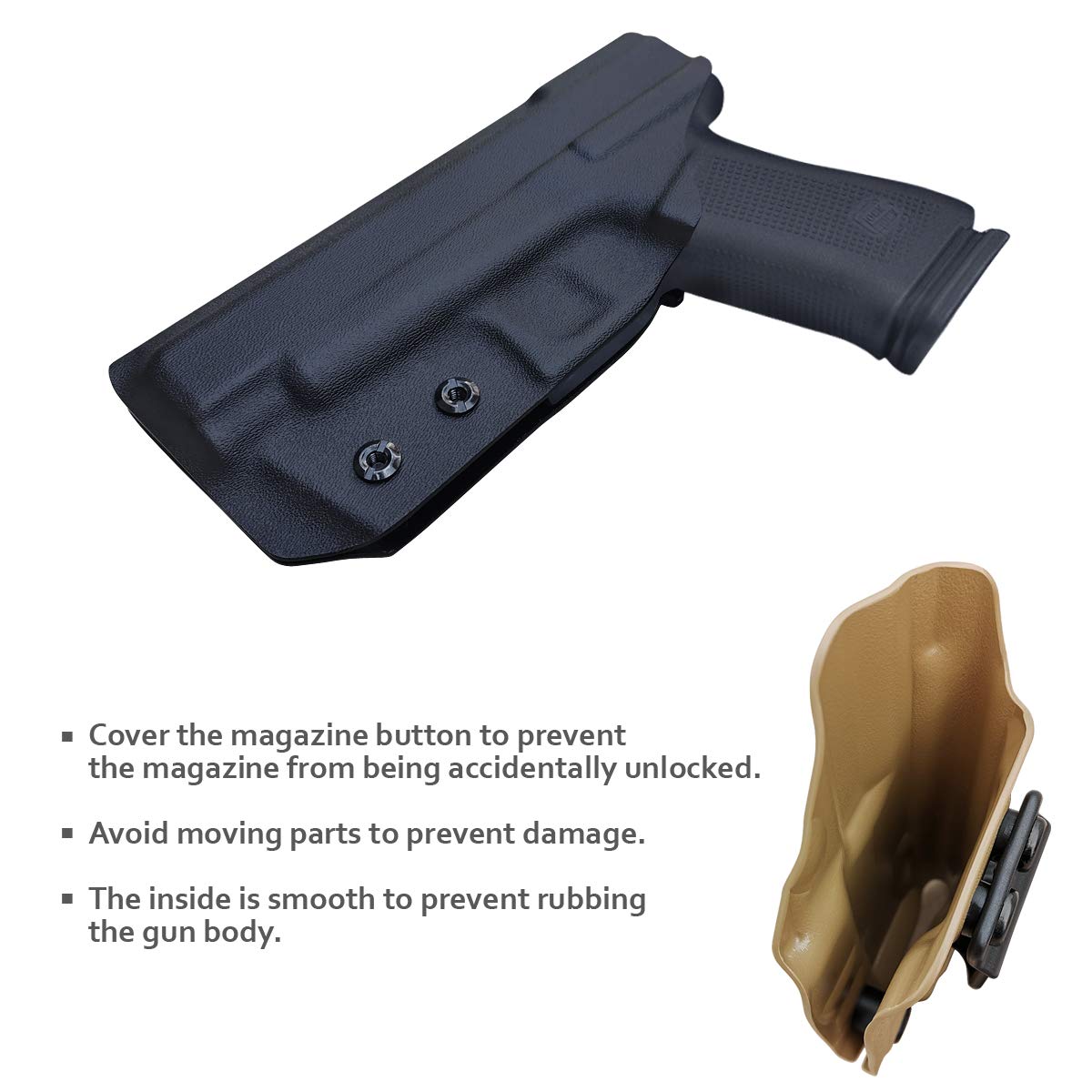 POLE.CRAFT IWB Kydex Holster Fits: Glock 48 Pistol Case Pocket - Inside Waistband Carry Concealed Holster for Glock 48 Accessories Guns Pouch (Black, Right Hand Draw)