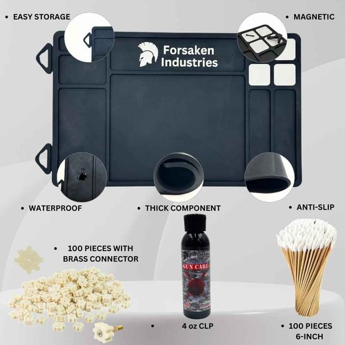 Gun Cleaning Kit - Rifle, Shotgun, Handgun, Pistol Cleaning Kit with Brass Jags, Brushes, Cleaning Mat with Magnets, Star Chamber Cleaning Pads - Universal Gun Cleaning Supplies - Gun Cleaner Kit, CLP