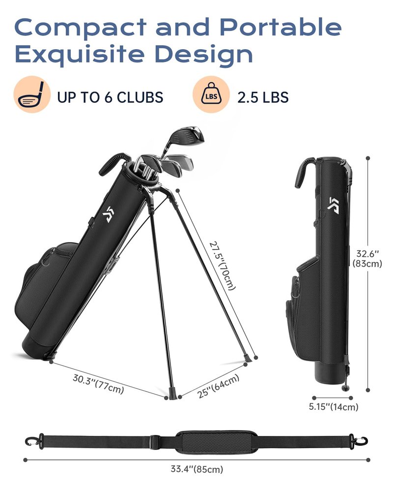 Lightweight Golf Stand Bag with Cooler Pocket, Small Sunday Golf Carry Bag for 6–8 Clubs, Compact and Portable for Men & Women, (Black)