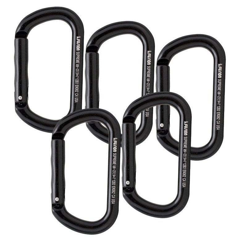 Fusion Climb Supreme II Aluminum Oval-Shape Carabiner 5-Pack,Black,One Size,(FP-9318-BLK-5P)