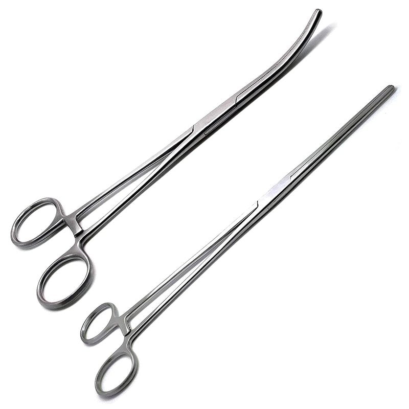 Rochester Pean Hemostat Forceps Set - 10" Surgical Clamps with Full Mouth Serration | Straight & Curved, Three Locking Positions
