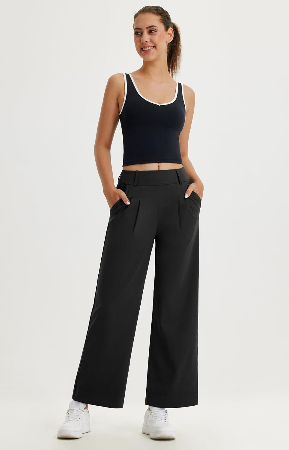 Libin Women's High-Waisted Wide Leg Dress Pants - Stretchy Casual Trousers with Pockets