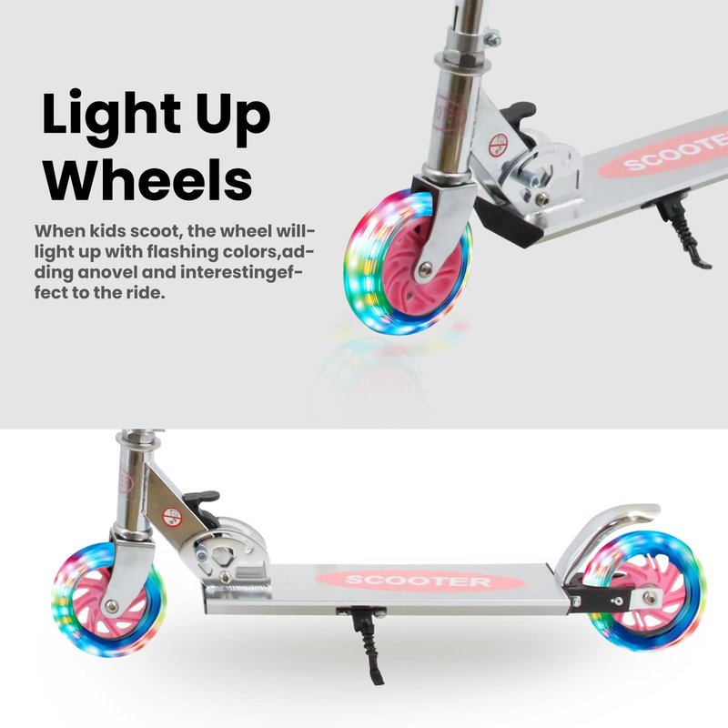 TENBOOM Scooter for Kids Ages 3+, Teens, Foldable Kick Scooter with Light up Wheels, Kickstand, 3 Adjustable Levels, Rear Brake, Lightweight Boys Girls Toys for Kids 5-7, Black