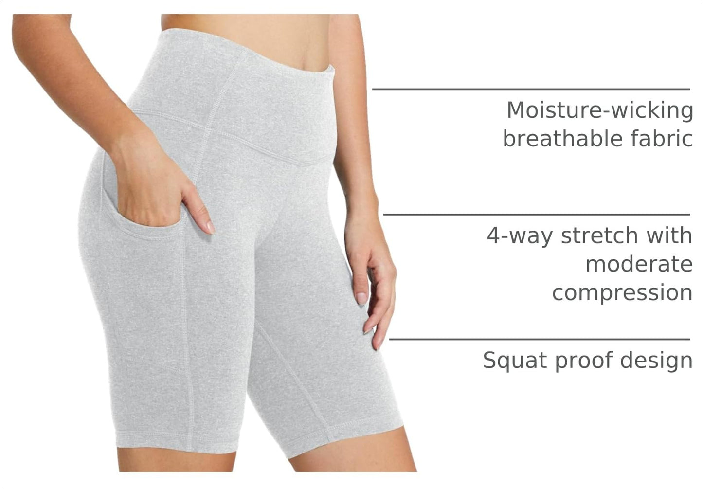 baleaf Biker Shorts Women Yoga Gym Workout Spandex Running Volleyball Tummy Control Compression with Pockets 8" Light Grey S