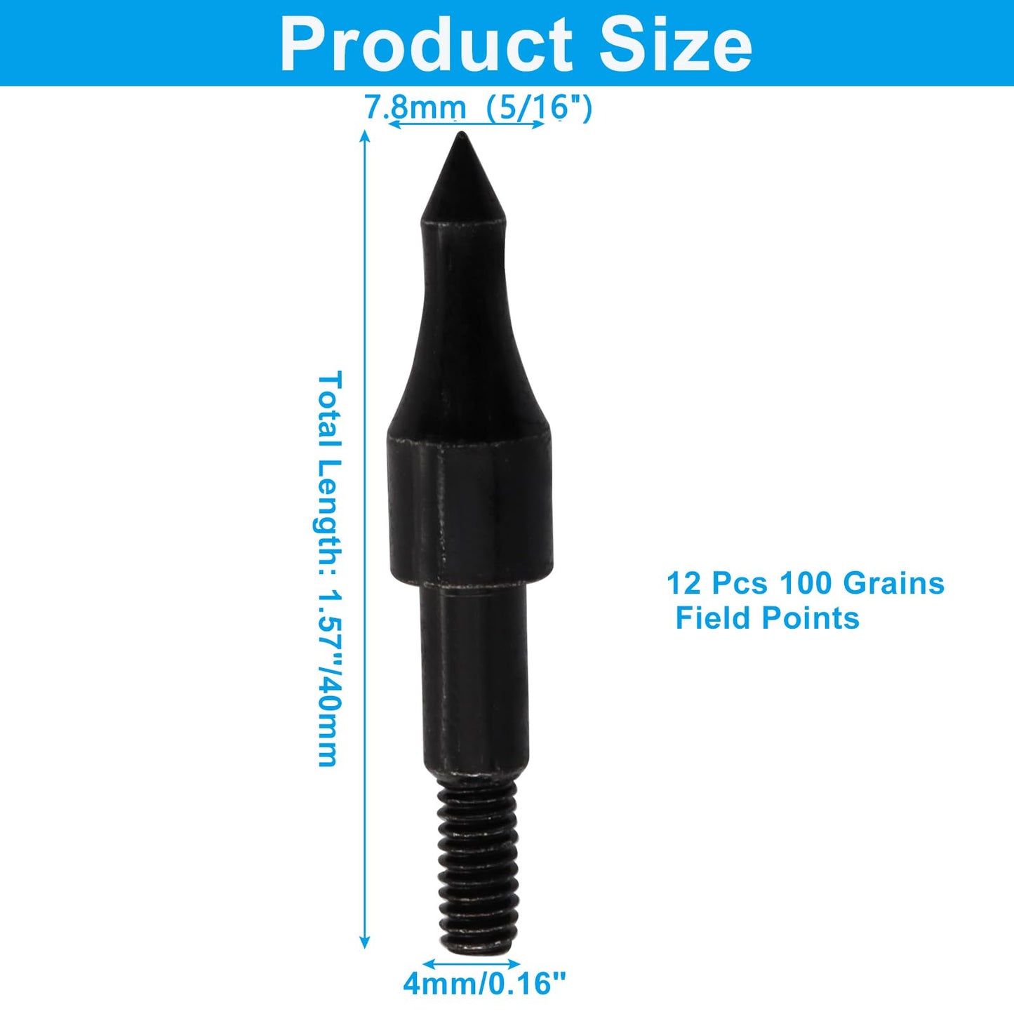 LifCratms 12 Pcs 100 Grains Archery Field Points, Practice Arrow Tip for 5/16 Inch Arrows, Field Tip for Recurve, Compound Bow Crossbow (Black)