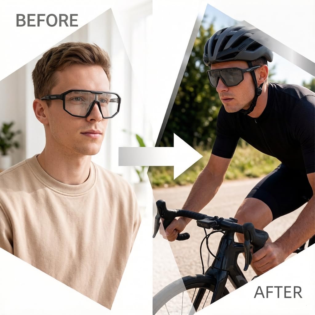 Suertree Photochromic Cycling Glasses Men Women Clear Sports Sunglasses Mountain Bike Riding MTB Bicycle Running Golf Baseball Fishing Driving Hiking