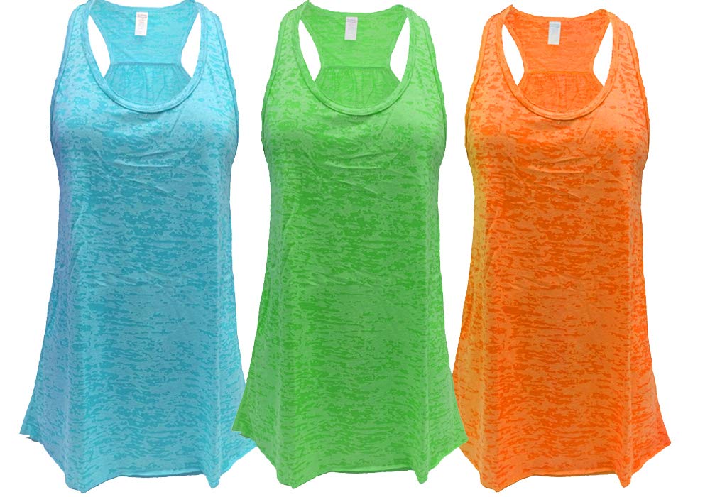 Women’s Flowy Racerback Tank Top – Lightweight Athletic Sleeveless Workout Gym Shirt – Regular & Plus Pack of 3 (XL, Blue/Green/Orange)