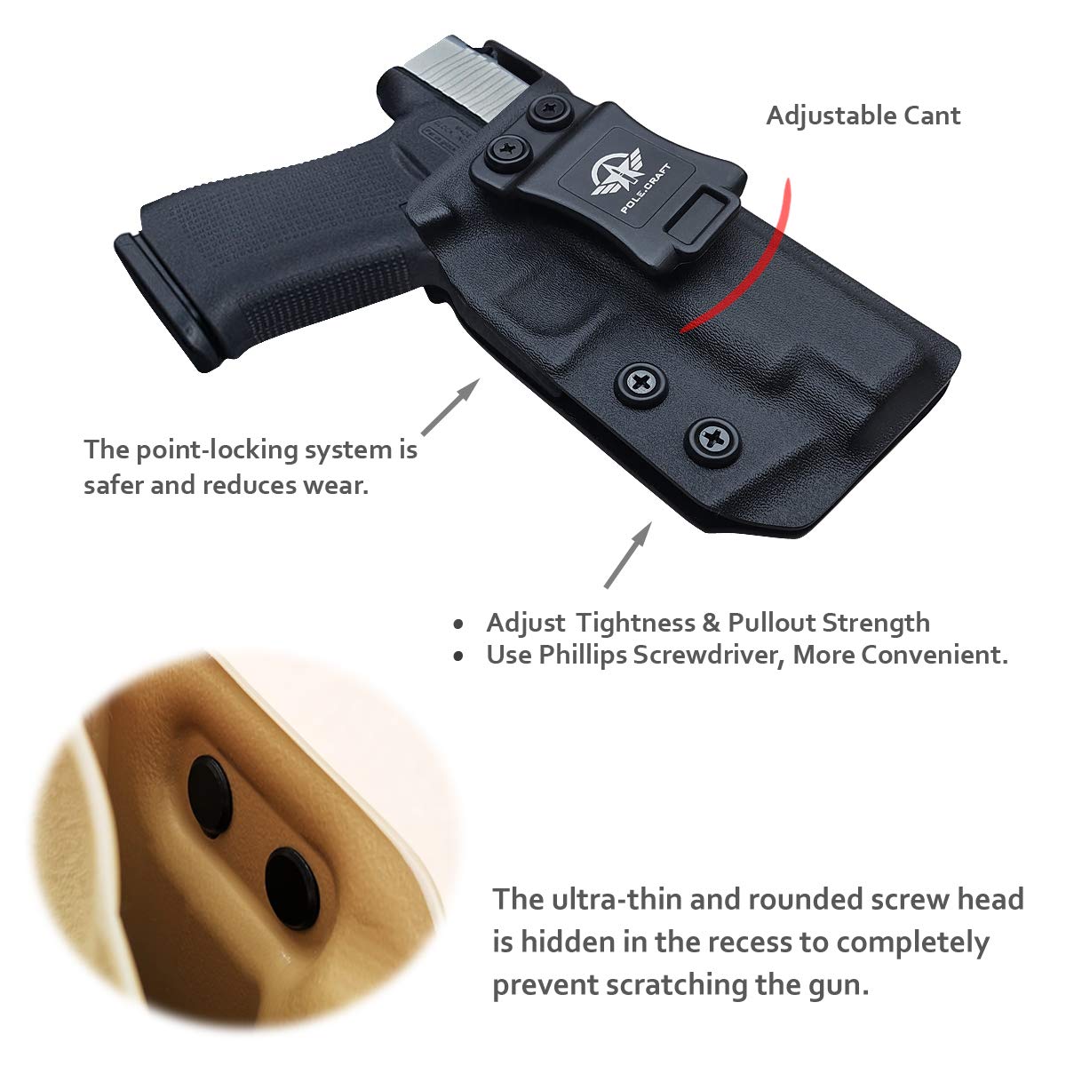 POLE.CRAFT IWB Kydex Holster Fits: Glock 48 Pistol Case Pocket - Inside Waistband Carry Concealed Holster for Glock 48 Accessories Guns Pouch (Black, Right Hand Draw)