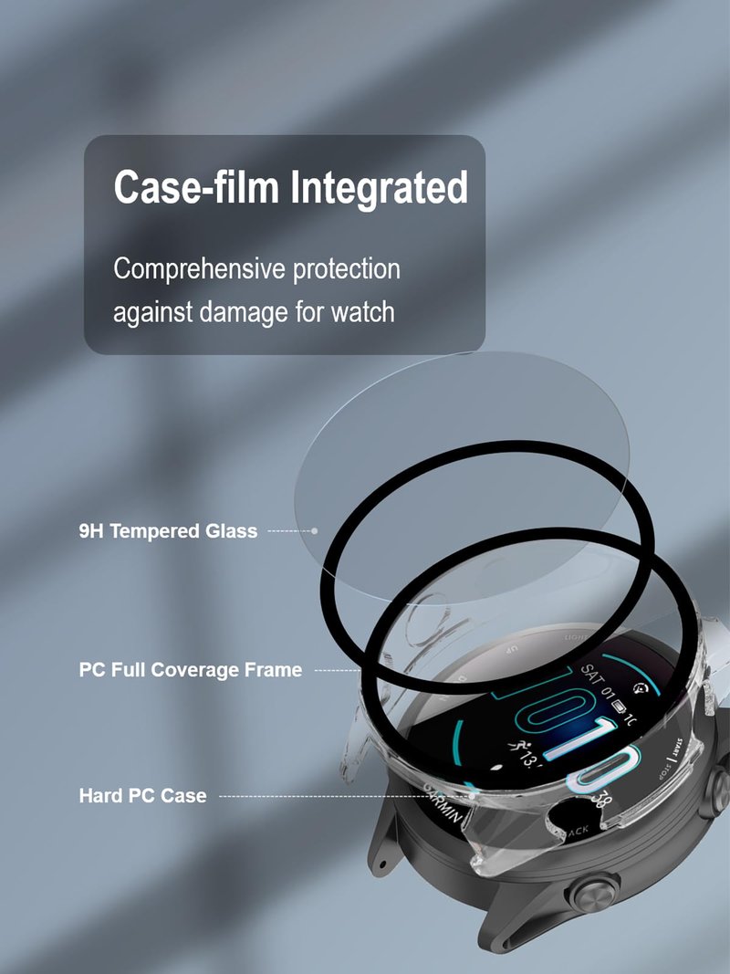 iDaPro [3Pack Clear Screen Protector Case for Garmin Forerunner 570 47mm,Full Protective Cover with Built-in 9H Tempered Glass &4 Silicone Dust Plugs,Hard PC Shell,Complete Protection for Running,Gym