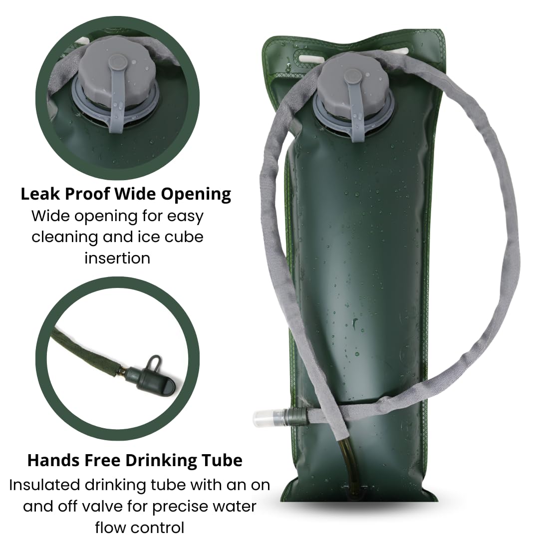 M MCGUIRE GEAR Hydration Bladder, 3L/100 oz. Water Bladder, Leak Proof Hydration Pack, Water Reservoir with Insulated Drinking Tube for Hiking, Cycling, and Biking (Foliage)