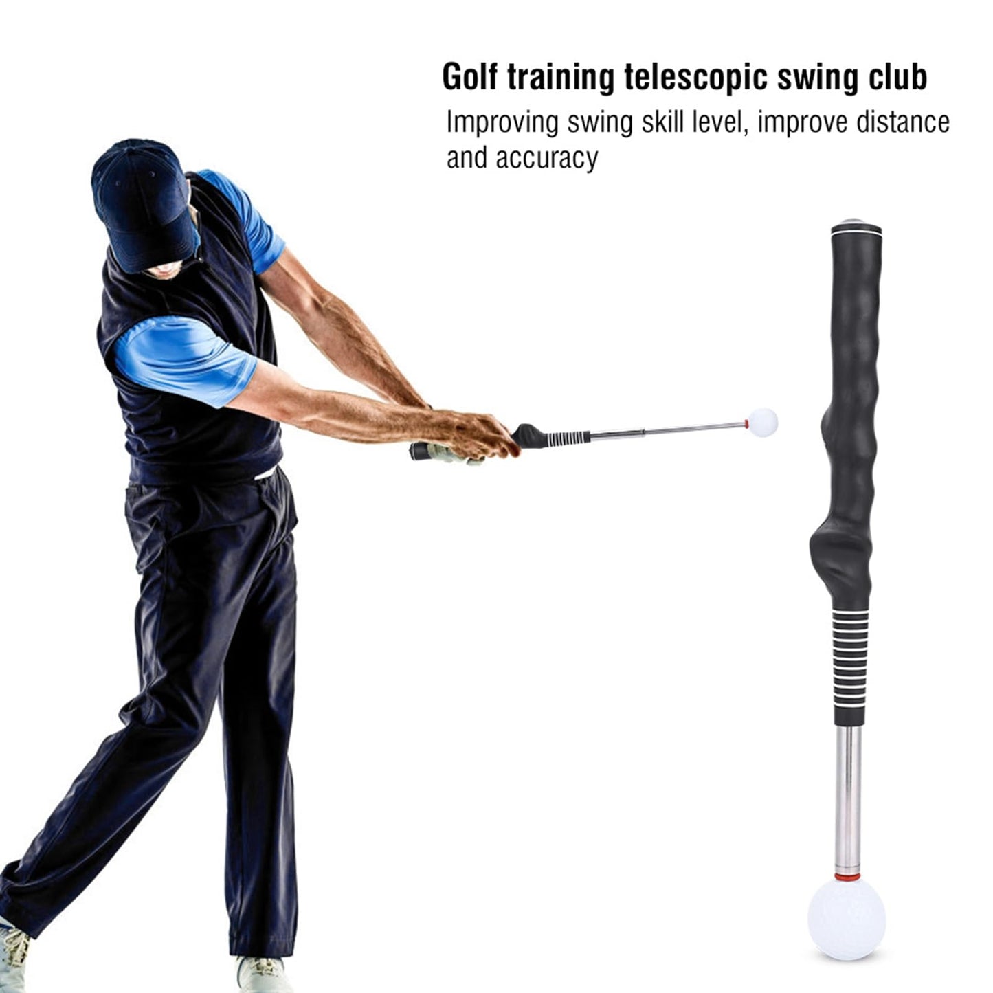 Retractable Golf Swing Training Aid, Swing Grip Trainer with Telescopic - Enhance Swing Control & Strength - for Beginners - Training Aid for Right & Left Handed Golfers