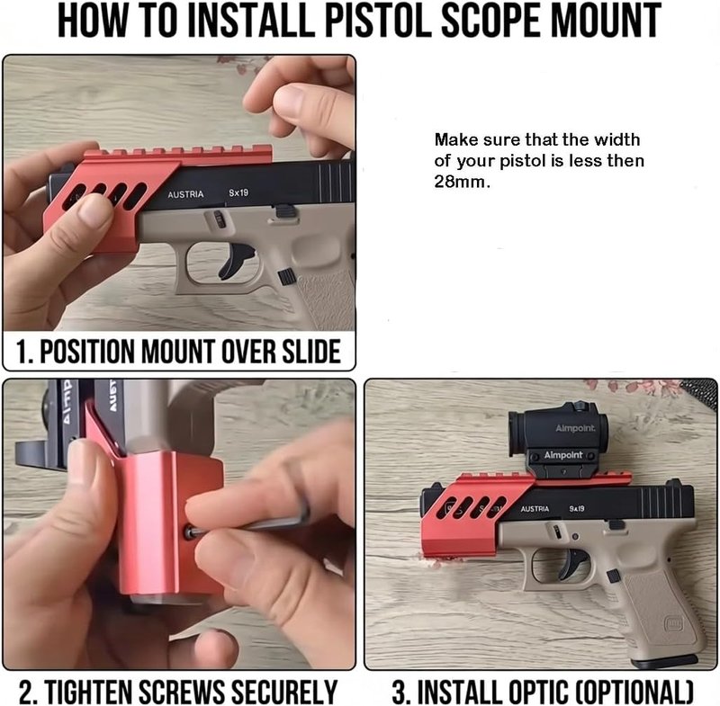 Tactical Pistol Scope Mount - Aluminum Picatinny Rail Base for G17/G18/G19