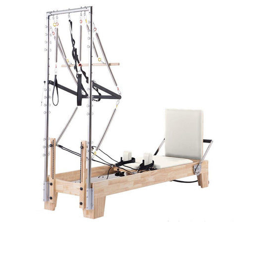 Pilates Reformer,Wooden Pilates Reformer Workout Equipment with Tower for Home and Studio,Adjustable Resistance System