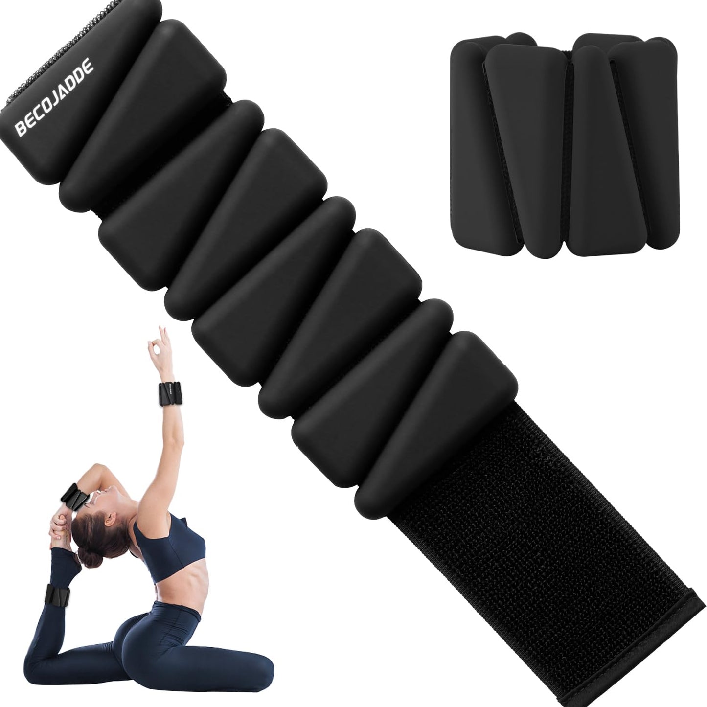 BECOJADDE Wrist Ankle Weights Adjustable Training Intensity for Strength Training Walking Running Yoga Pilates Jogging for Women Men Set of 2 (1lb Each), Black