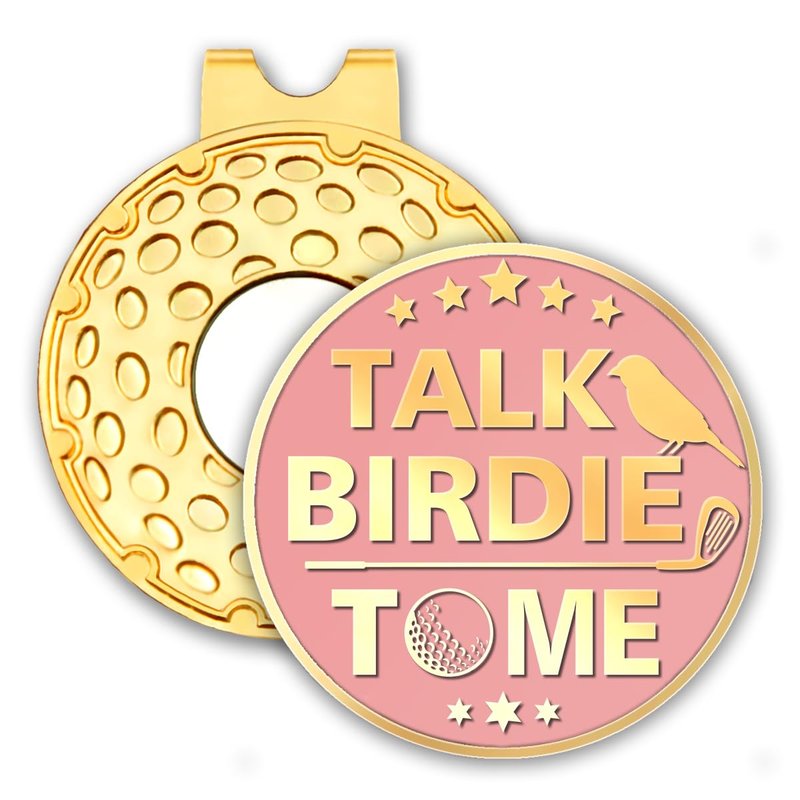 rofiowa Talk Birdie to Me Pink Gold Golf Ball Marker with Hat Clip, Funny Golf Accessories for Women, Christmas Mother's Day Birthday Gifts for Golf Fan Golfer, Novelty Golf Gifts for Her, OBJ018