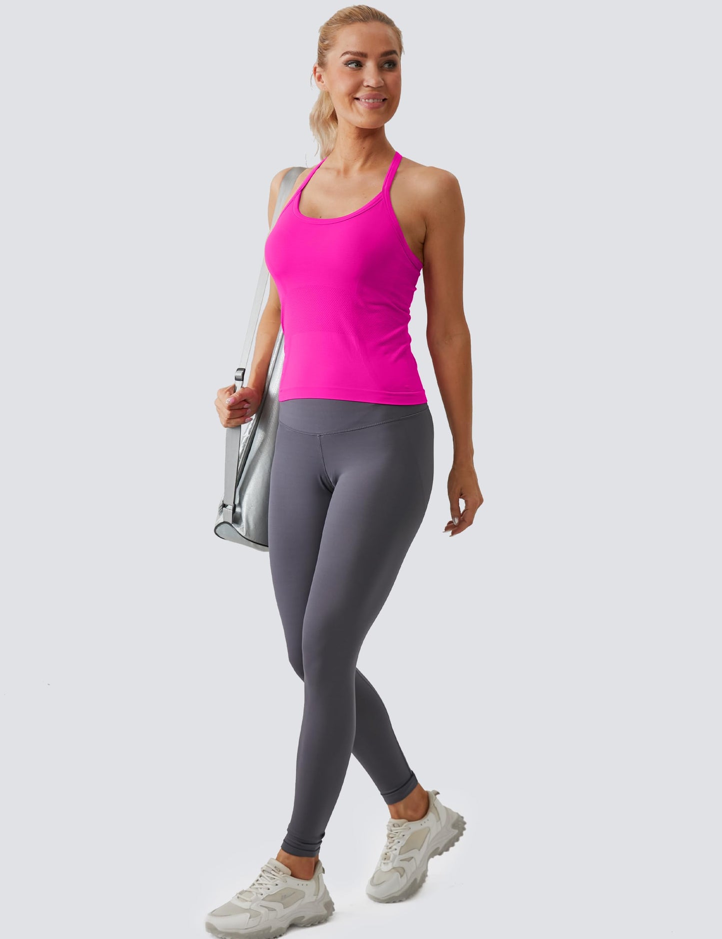 MathCat Workout Tank Tops for Women with Built in Bra, Sleeveless Gym Tops Seamless Racerback Athletic Yoga Shirts Hot Pink