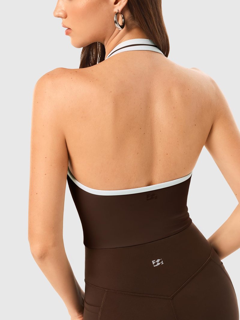 INNO MINT Womens Sports Bras Padded Color Block Scoop Neck Yoga Tops with Built in Bra for Women Gym and Lounge