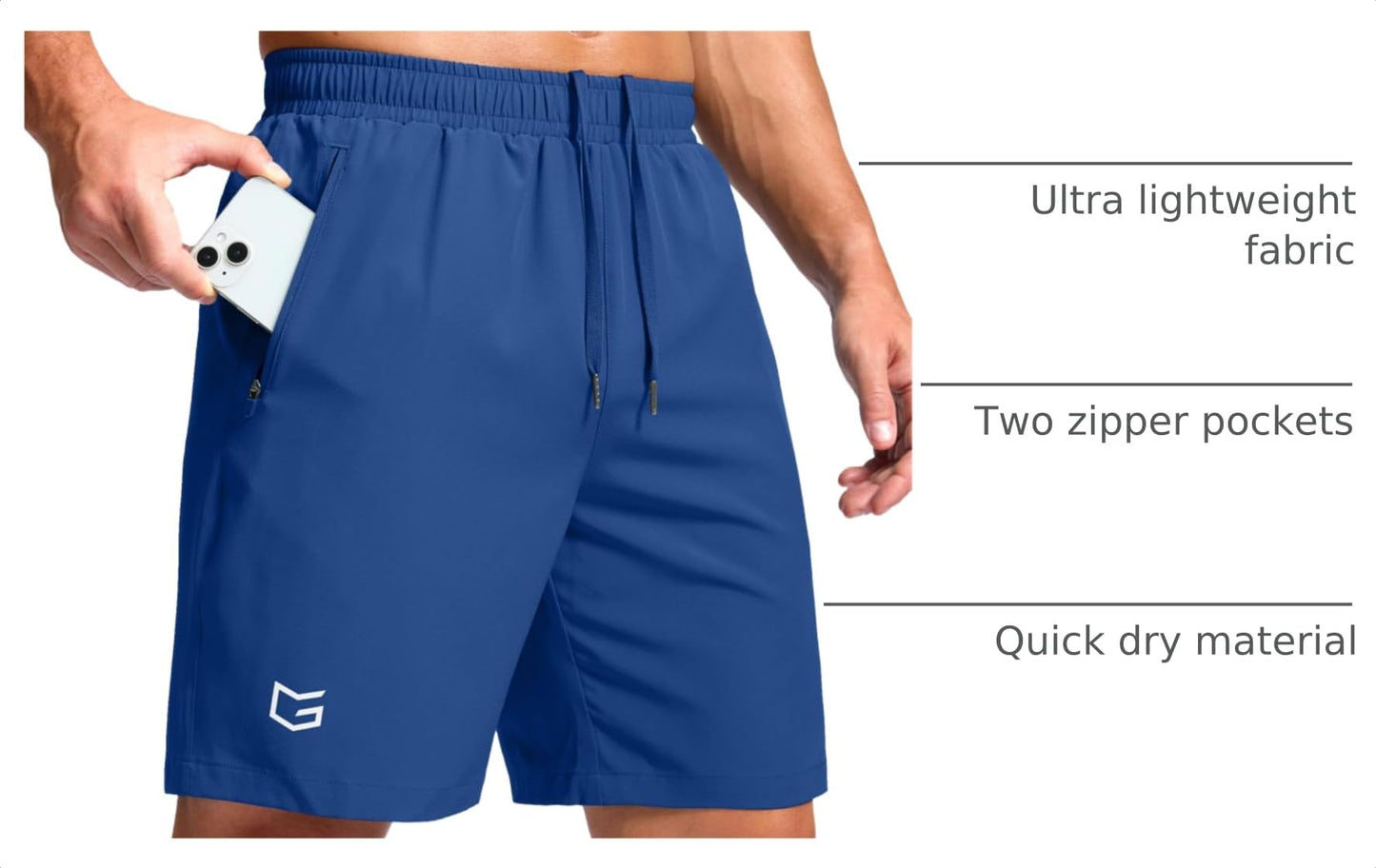 G Gradual Men's Athletic Running Shorts with Zipper Pockets Quick Dry 7"/ 5"/ 9" Workout Gym Shorts for Basketball Hiking(Royal Blue,7M)