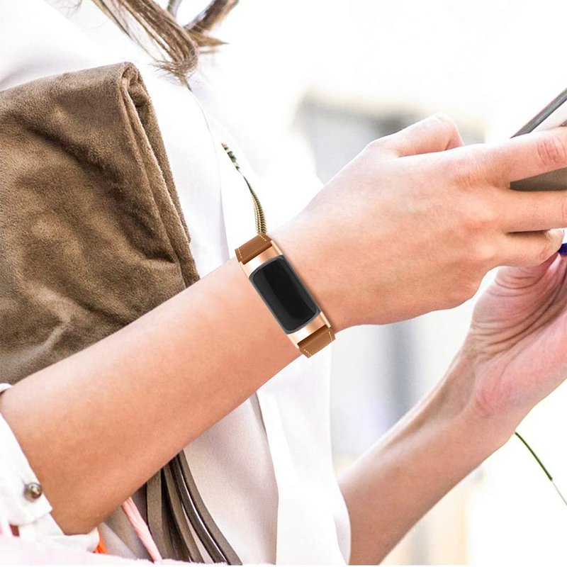 Mtozon Leather Bands Compatible with Fitbit Charge 6/Charge 5, Replacement Genuine Leather Straps for Women Men, Frosted Brown