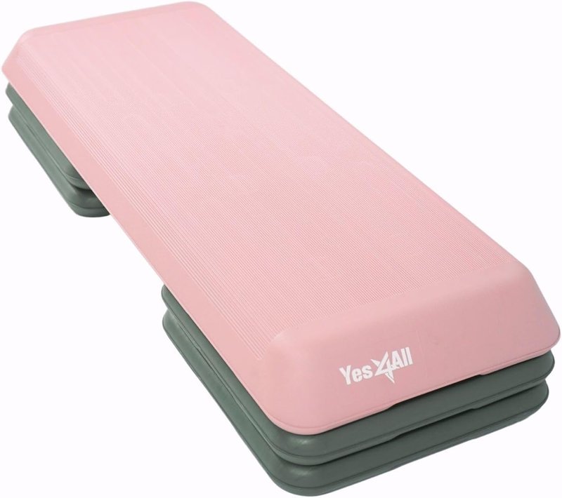 Yes4All Adjustable Workout Aerobic Exercise Step Platform Health Club Size with 4 Adjustable Risers Included and Greater Risers Options - Pink Grey